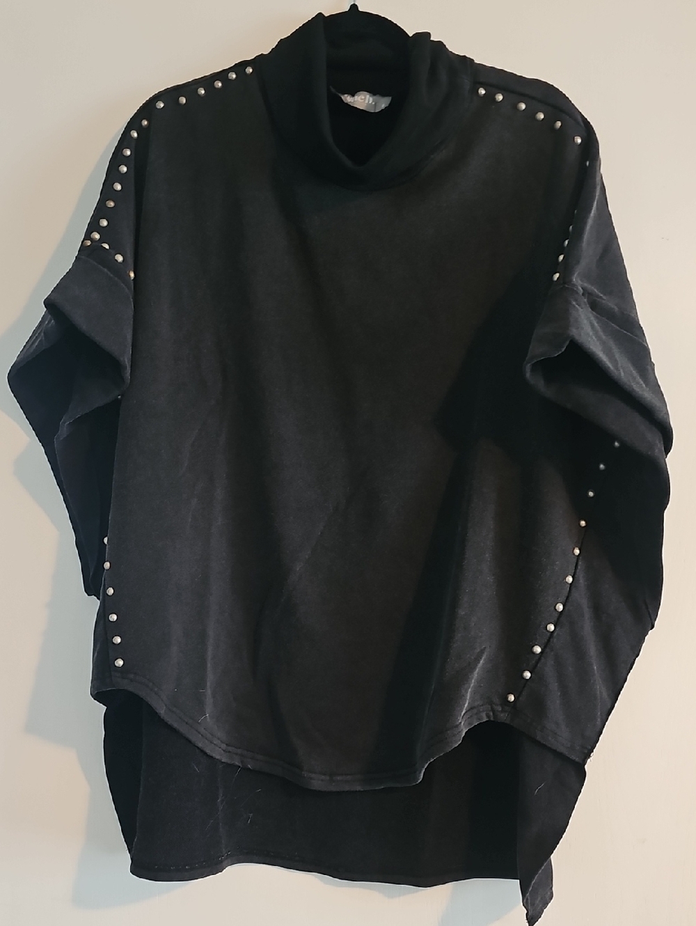 Black Studded Turtleneck Sweatshirt Hoodie - Women's